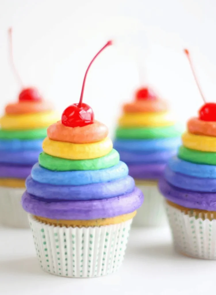 Rainbow Frosting Cupcakes