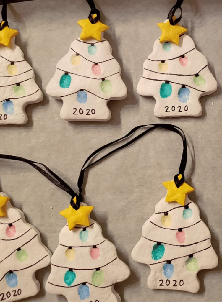 Salt Dough Fingerprint Christmas Tree Ornaments