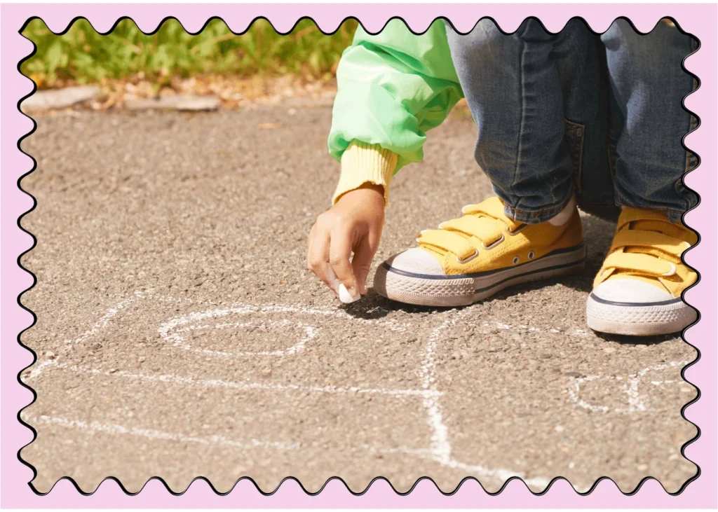 a child playing hopscotch. Backyard games for kids