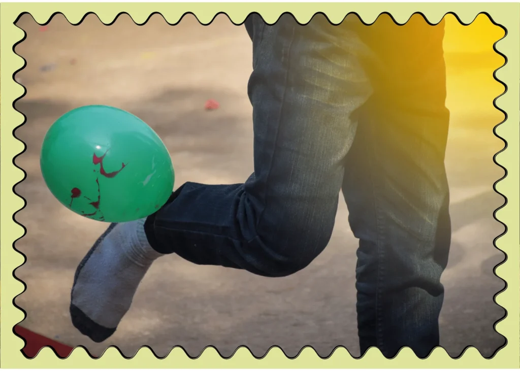 child with balloon tie to ankle