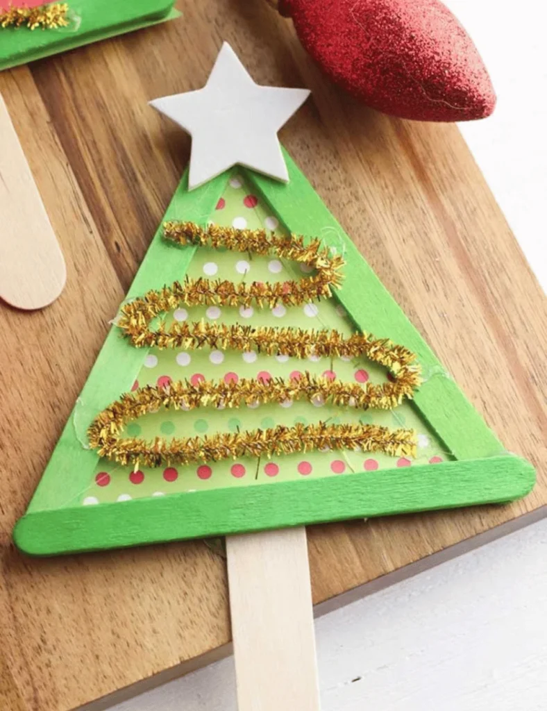 Cute Popsicle Stick Christmas Tree Craft