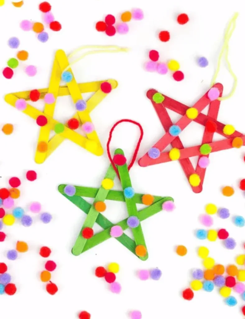 Gorgeous Pom Pom Popsicle Stick Star Craft