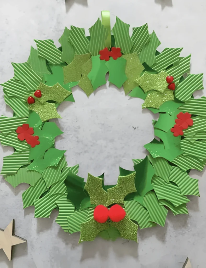 Paper Plate Holly Wreath
