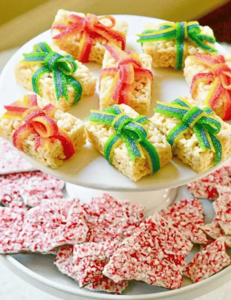Christmas Rice Krispies Treats with Candy Bows