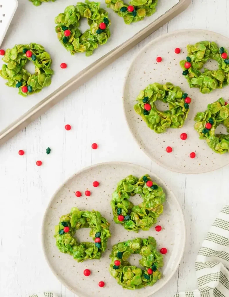 Cornflake Wreaths. no-bake Christmas desserts