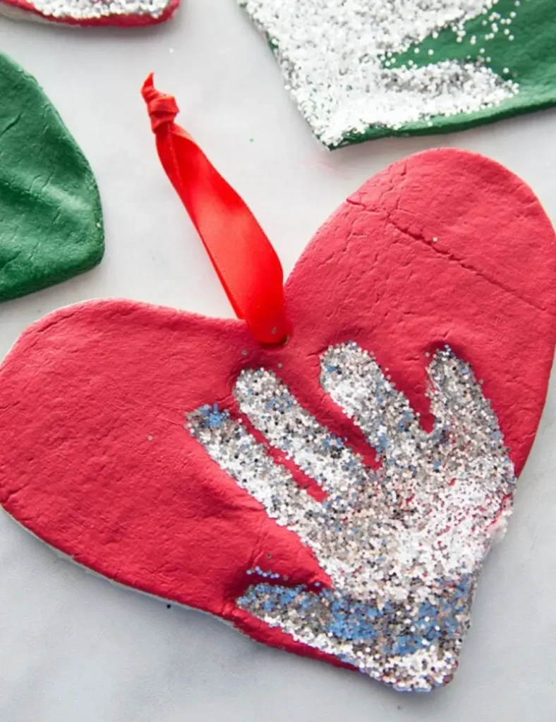 Glitter Handprint christmas salt dough ornaments