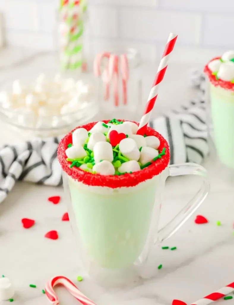 Grinch Hot Chocolate. no-bake Christmas desserts