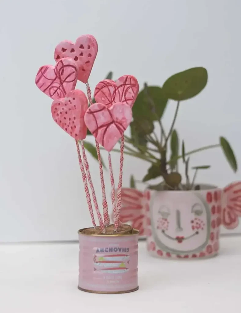DIY Air Dry Clay Valentine’s Heart Bouquet