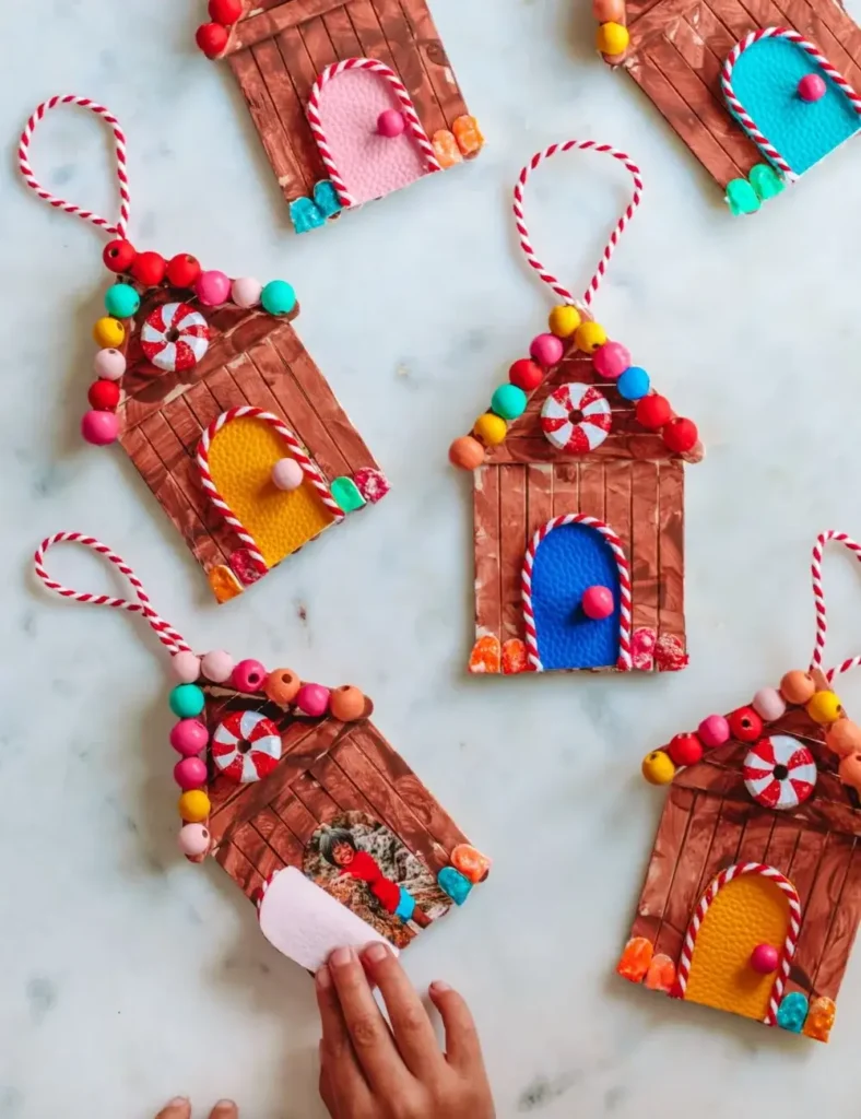 DIY Popsicle Stick Gingerbread House Ornaments