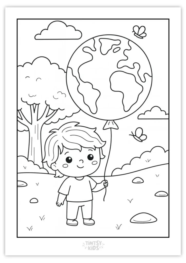 Earth Day Child Coloring Page