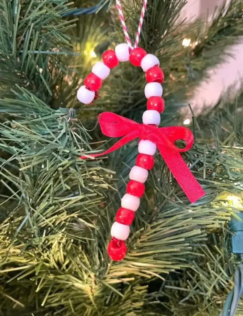 Easy Bead Candy Cane Ornament. DIY Christmas Tree Ornaments