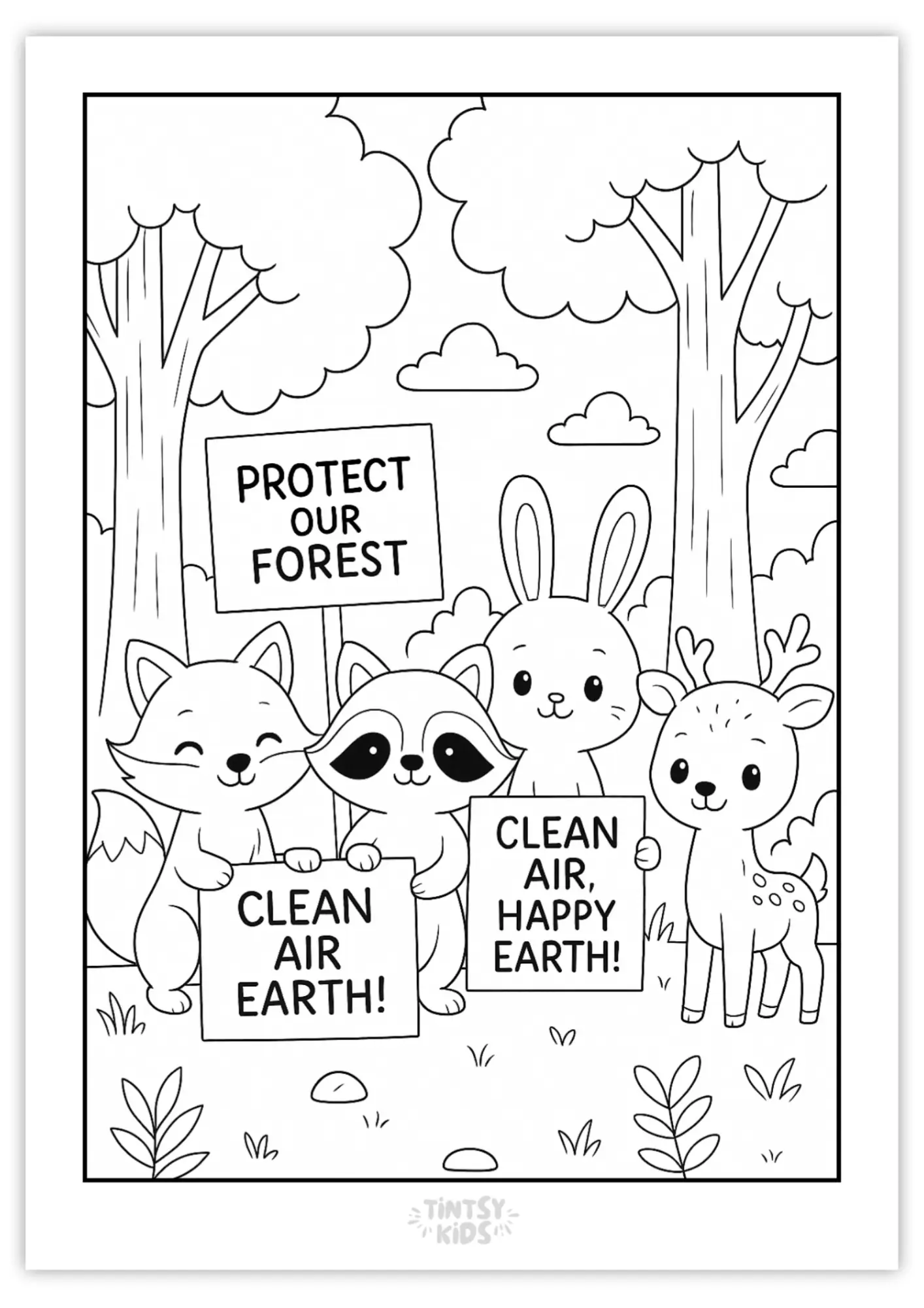 Forest animals environmental coloring page