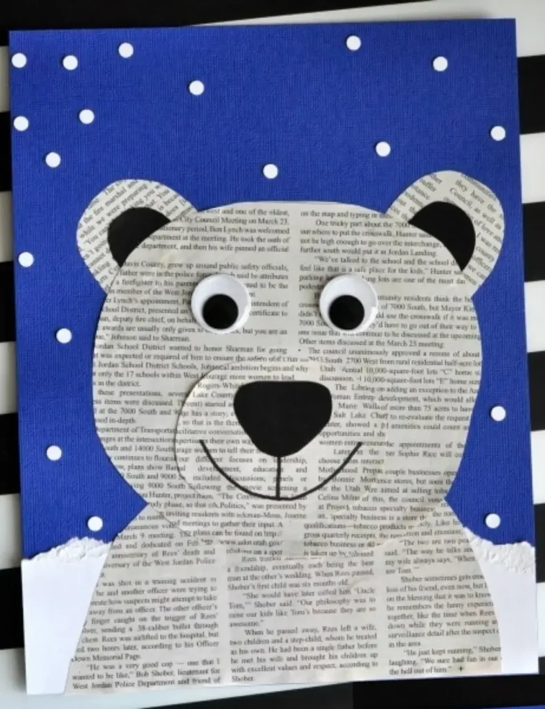 Newspaper Polar Bear Craft. winter crafts for kids