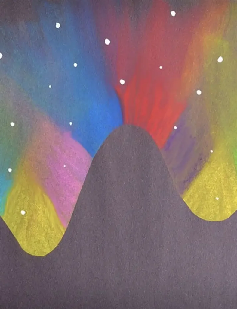 Northern Lights Chalk Art. Winter Crafts For Kids