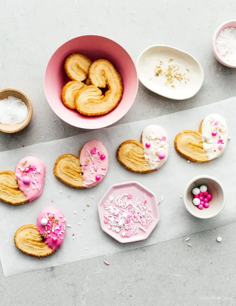 Pink Chocolate Dipped Palmiers. Valentine’s Day Cookies
