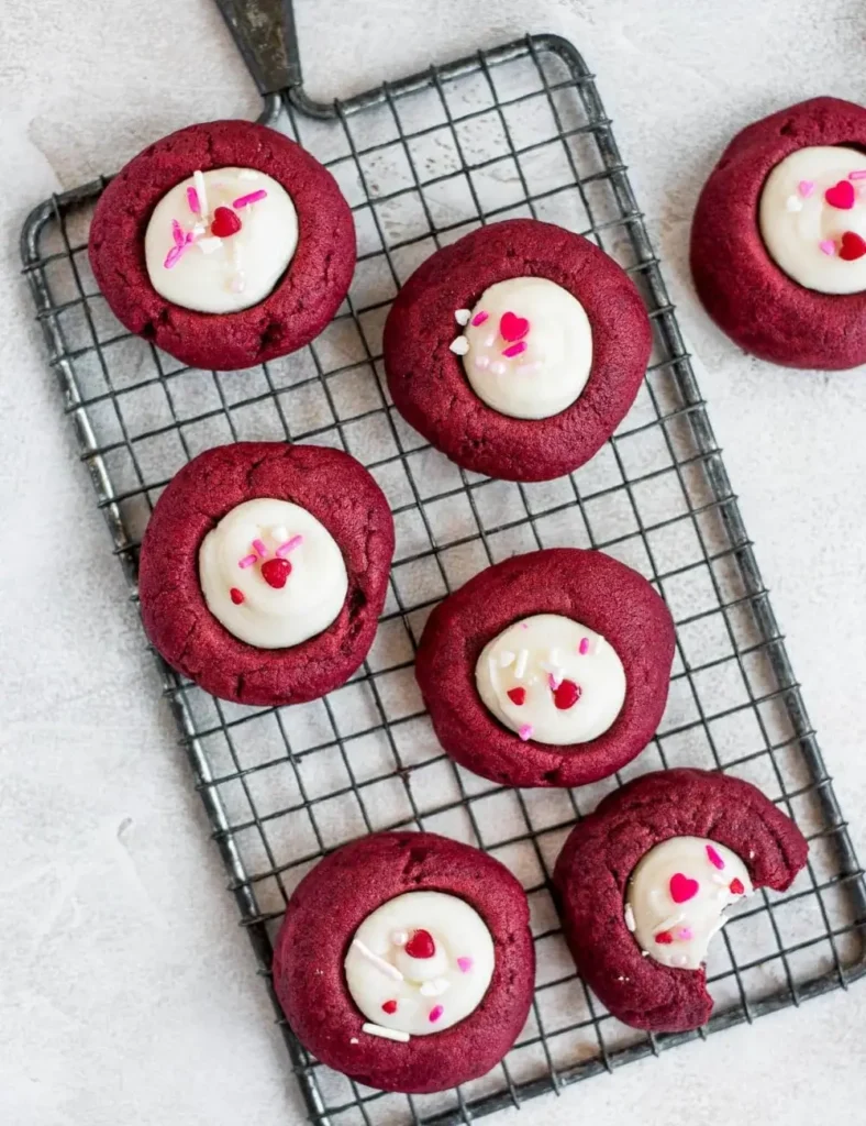 Red Velvet Thumbprint Cookies. Valentine’s Day Cookie Recipes