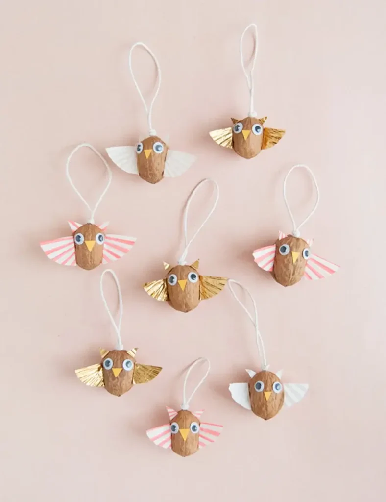 Walnut Owl Ornaments. DIY Christmas Tree Ornaments