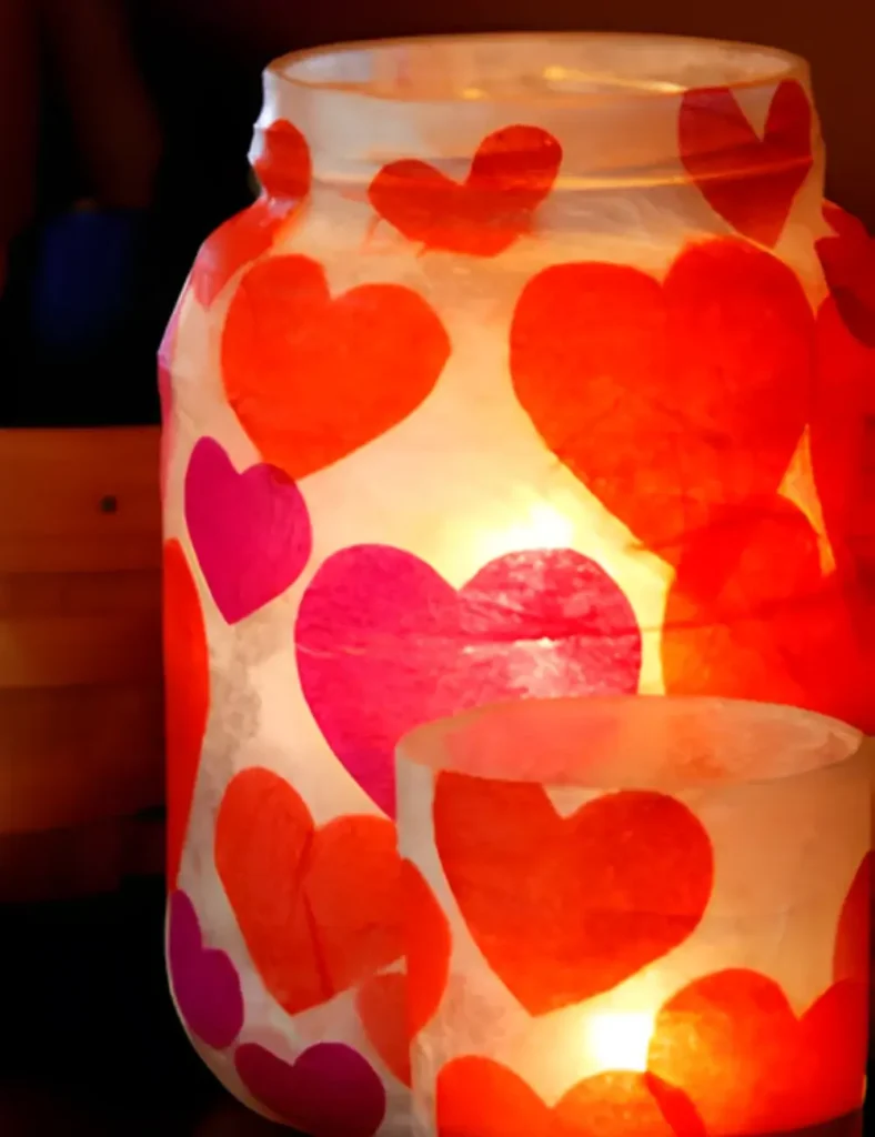 Heart Tissue Paper Mason Jar Lanterns